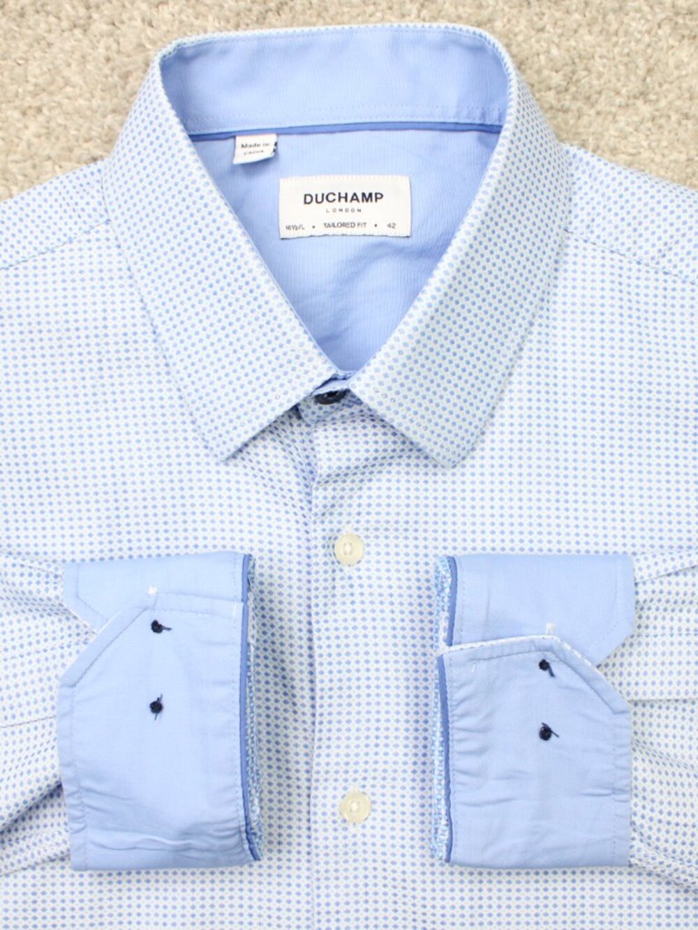 Duchamp London Shirt Mens 16 1/2, 42 Large Blue Tailored Fit Cotton Long Sleeve